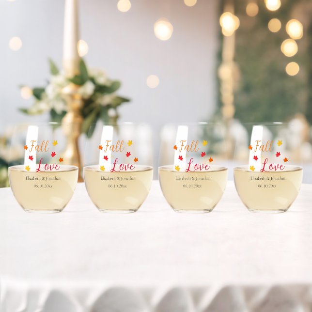 Fall In Love Wedding Stemless Wine Glass (Insitu (Wedding))