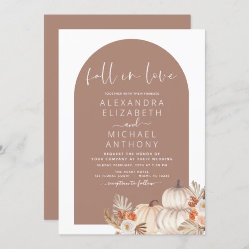 Fall in Love Wedding White Pumpkin Terracotta Invitation