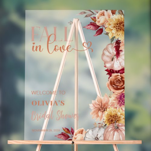 Fall in Love Welcome Bridal Shower frosted Acrylic Sign