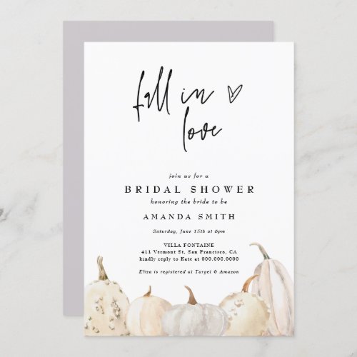 Fall In Love White Pumpkin Autumn Bridal Shower Invitation