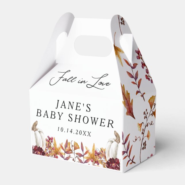 Fall in Love White Pumpkin Baby Shower Favor Boxes (Front Side)