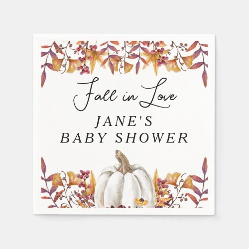 Fall in Love White Pumpkin Baby Shower Napkins