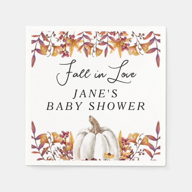 Fall in Love White Pumpkin Baby Shower Napkins (Front)