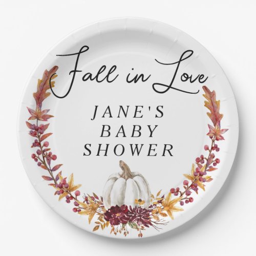 Fall in Love White Pumpkin Baby Shower Paper Plates