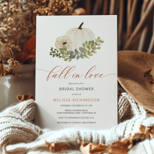 Fall in Love White Pumpkin Botanical Bridal Shower Invitation