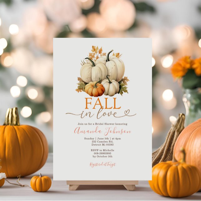 Fall in Love White Pumpkin Fall Bridal Shower  Invitation (Creator Uploaded)