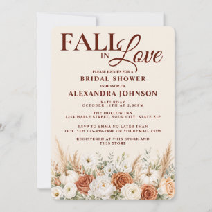 Fall In Love White Pumpkin Floral Bridal Shower Invitation