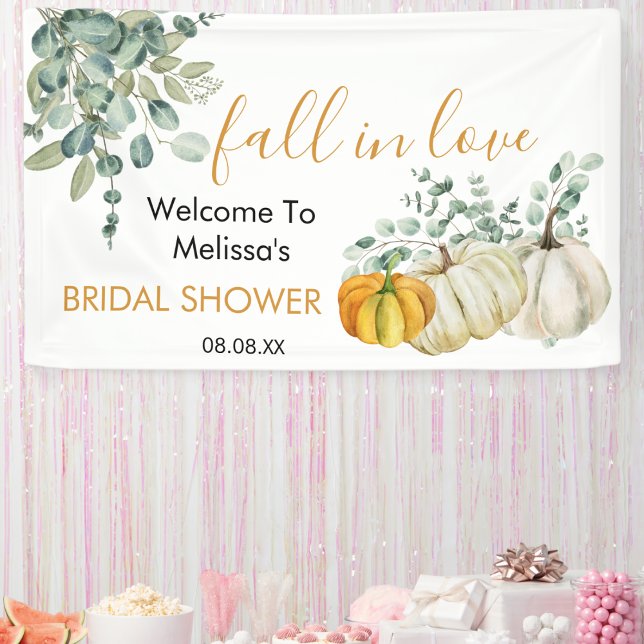 fall in love white pumpkin greenery bridal shower  banner (Creator Uploaded)