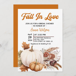 fall in love white pumpkin pampas bridal shower invitation