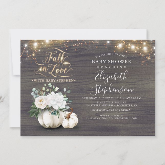 Fall in Love White Pumpkin Rustic Baby Shower Invitation (Front)