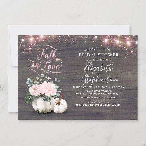 Fall in Love White Pumpkin Rustic Bridal Shower In Invitation