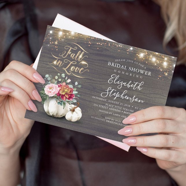 Fall in Love White Pumpkin Rustic Bridal Shower Invitation (Creator Uploaded)