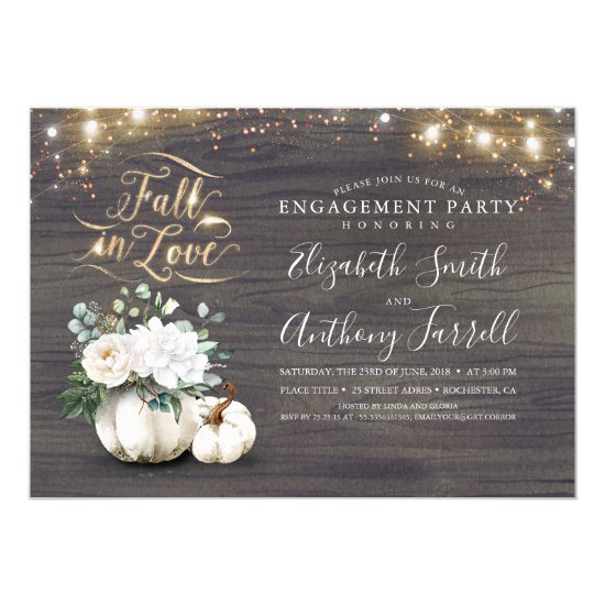 Fall in Love White Pumpkin Rustic Engagement Party Invitation