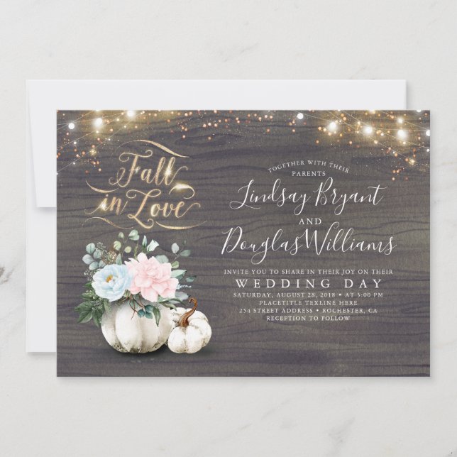 Fall in Love White Pumpkin Rustic Fall Wedding Inv Invitation (Front)