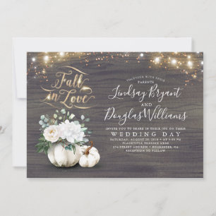 Fall in Love White Pumpkin Rustic Fall Wedding Invitation