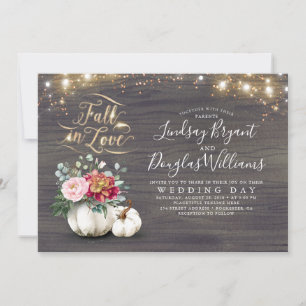 Fall in Love White Pumpkin Rustic Fall Wedding Invitation