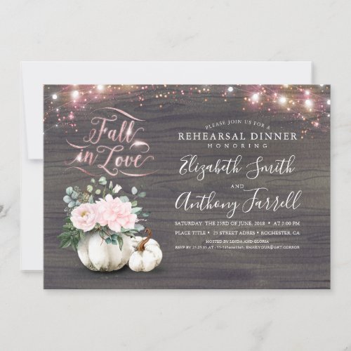 Fall in Love White Pumpkin Rustic Rehearsal Dinner Invitation