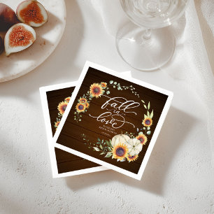 Fall in Love White Pumpkin Sunflower Bridal Shower Napkins