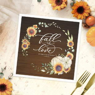 Fall in Love White Pumpkin Sunflower Wedding Napkins