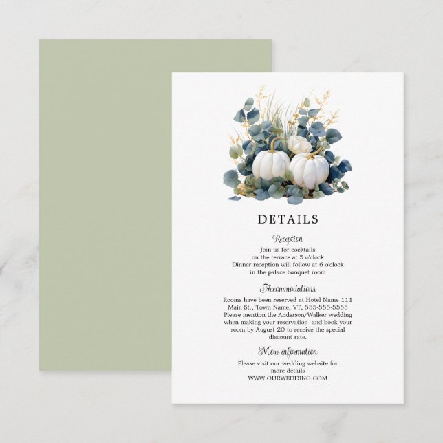 Fall in love White pumpkins and eucalyptus details Enclosure Card (Front/Back)