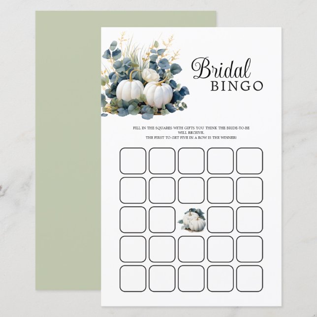 Fall in Love White pumpkins Bridal Shower Bingo (Front/Back)