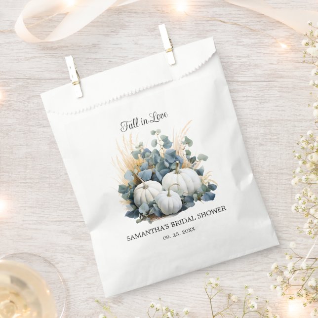 Fall in love White pumpkins Bridal Shower Favor Bag (Clipped)