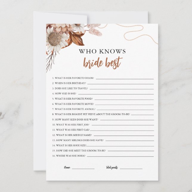 Fall in love | Who Knows The Bride Best Game Card (Front)