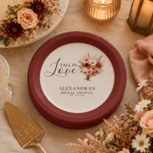 Fall In Love Wildflower Floral Boho Bridal Shower Paper Plates