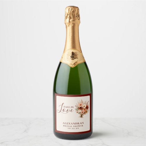 Fall In Love Wildflower Floral Boho Bridal Shower Sparkling Wine Label
