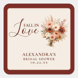 Fall In Love Wildflower Floral Boho Bridal Shower Square Sticker
