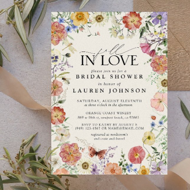 Fall in Love Wildflower Floral Frame Bridal Shower Invitation (Easily personalize this fall bridal shower invite for a very special wedding shower!)