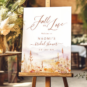 Fall In Love Wildflower Rustic Bridal Shower Sign
