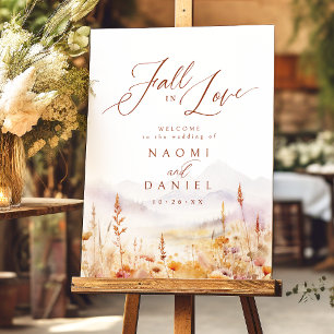 Fall In Love Wildflower Wedding Welcome Sign