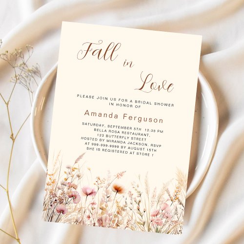 Fall in love wildflowers beige boho Bridal Shower Invitation