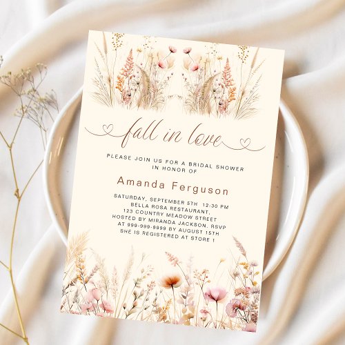 Fall in love wildflowers beige boho Bridal Shower Invitation