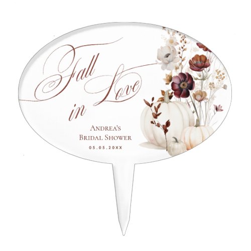 Fall in Love Wildflowers Pumpkin Bridal Shower Cake Topper