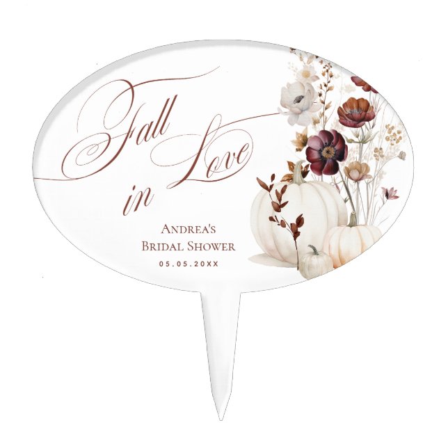 Fall in Love Wildflowers Pumpkin Bridal Shower Cake Topper (Front)