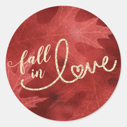 Fall in Love with Autumn  Apple Red and Gold Classic Round Sticker