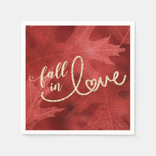 Fall in Love with Autumn  Apple Red and Gold Napkins