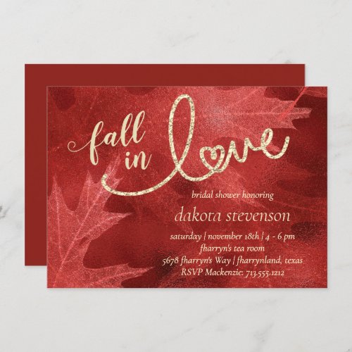 Fall in Love with Autumn  Apple Red Bridal Shower Invitation