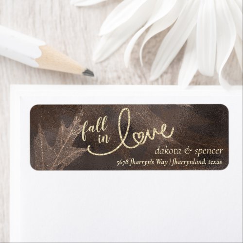 Fall in Love with Autumn  Brown and Gold Address Label