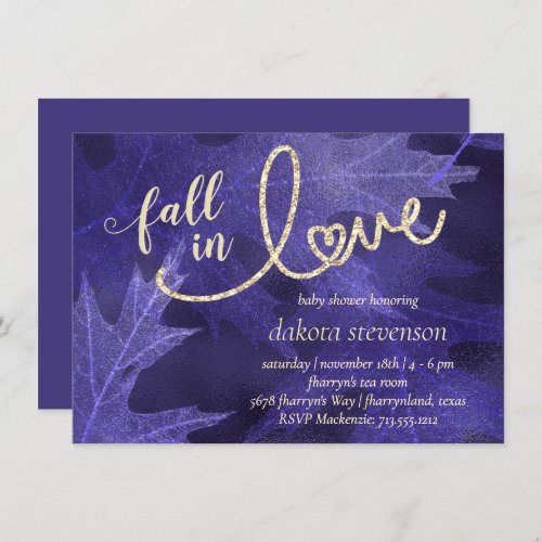 Fall in Love with Autumn  Dark Purple Baby Shower Invitation