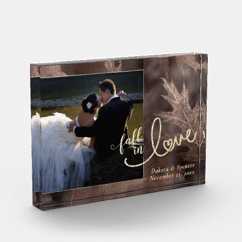 Fall in Love with Autumn  Elegant Brown and Gold Photo Block