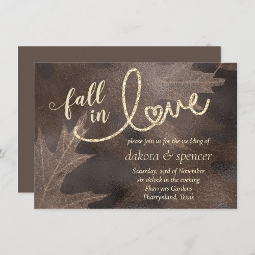 Fall in Love with Autumn  Elegant Brown Wedding Invitation