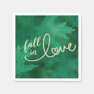Fall in Love with Autumn Emerald Green and Gold Napkins