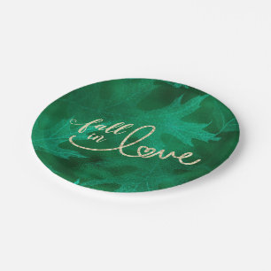 Fall in Love with Autumn   Emerald Green and Gold Paper Plates