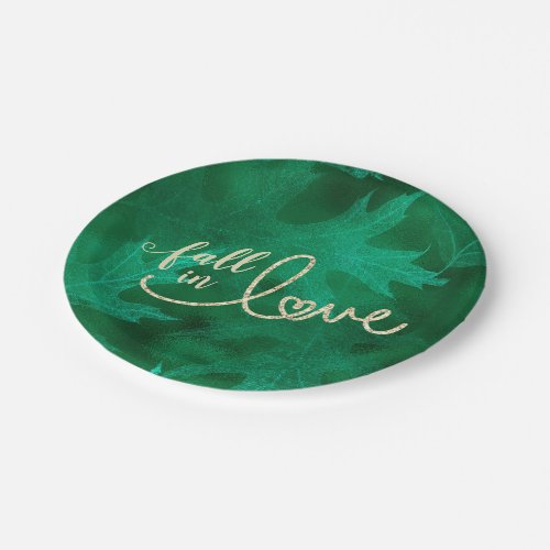 Fall in Love with Autumn  Emerald Green and Gold Paper Plates