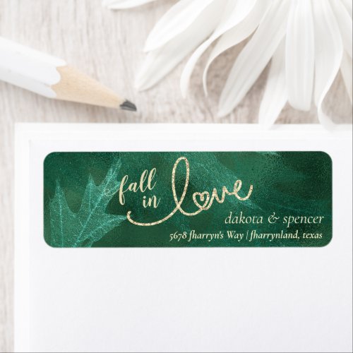 Fall in Love with Autumn  Jade Green Gold Address Label