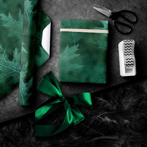 Fall in Love with Autumn  Jade Green Jewel Tone Wrapping Paper