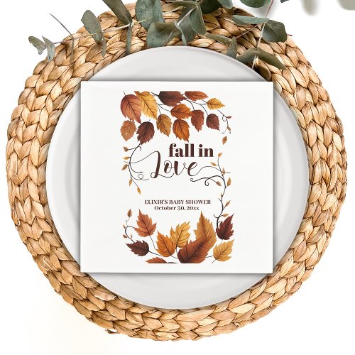 Fall In Love With Autumn Leaves Baby Shower Napkins